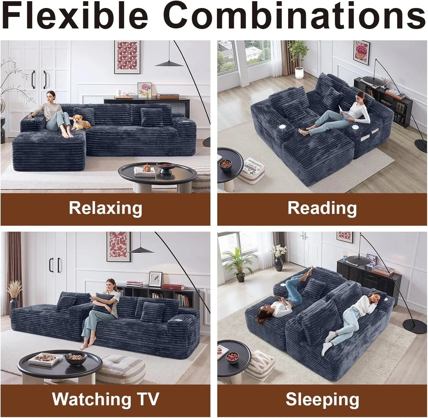 Cloud Sectional Couch with L-Shape Chaise, Modern Modular Sofa with Deep Seat, Built-in Cup Holder & Storage Pocket for Living Room Bedroom, No Assembly Required (Dark Gray, Left Sitting Chaise)