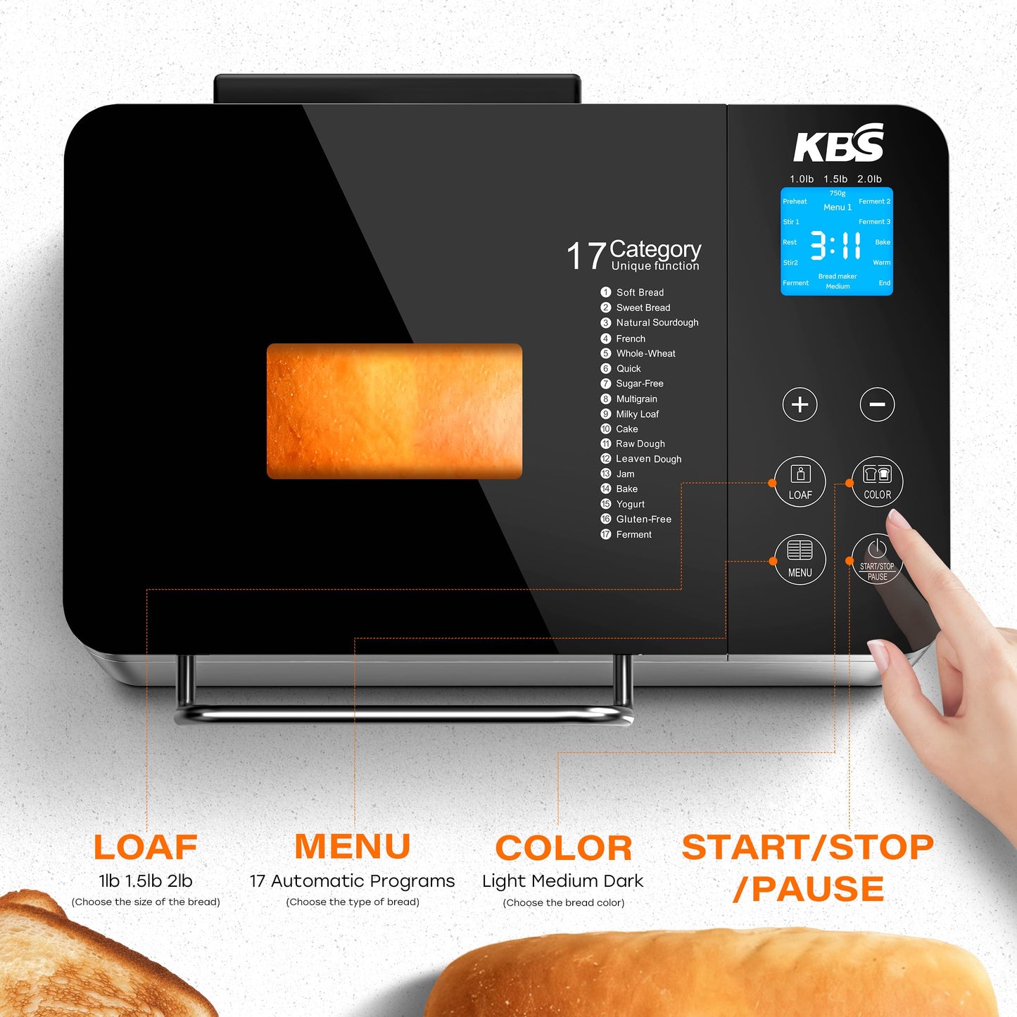 KBS Pro 710W Bread Maker - 17-in-1 Smart Bread Machine