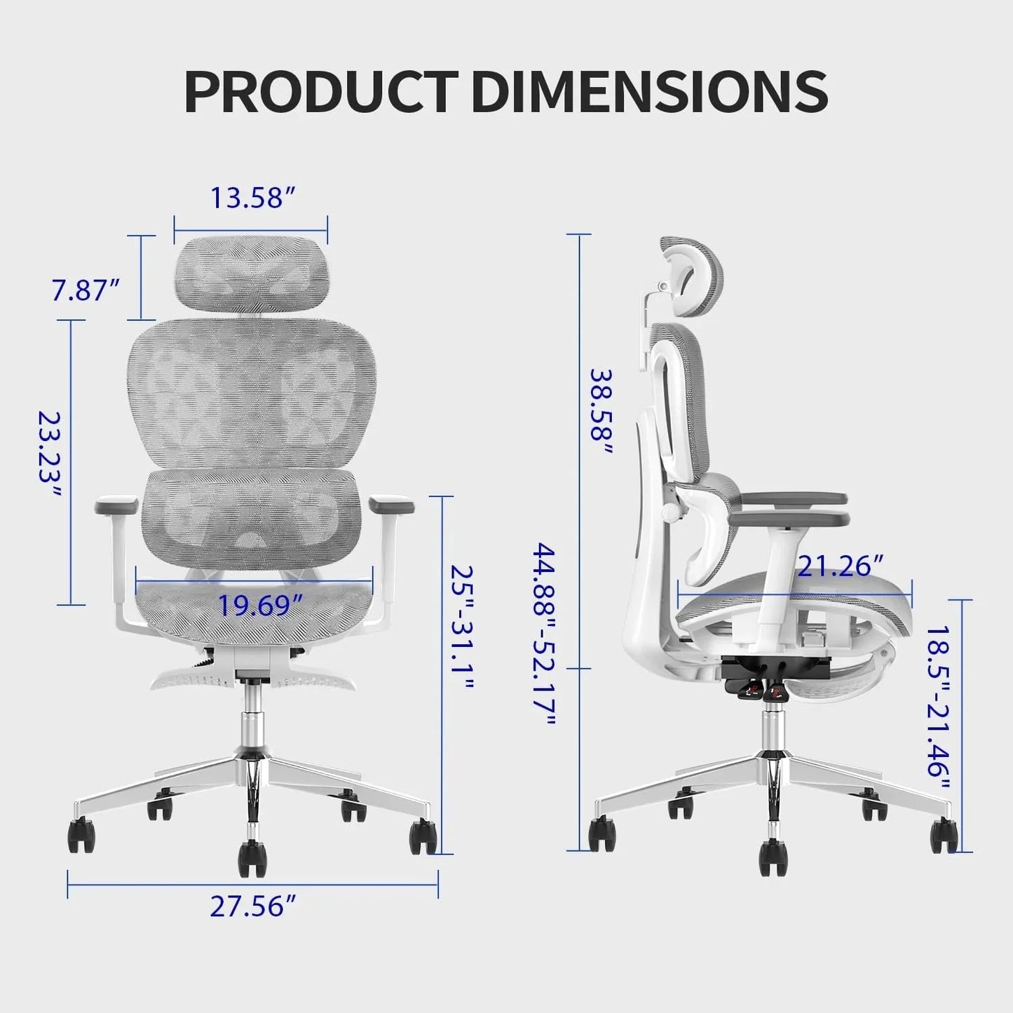 Ergo3D Ergonomic Office Chair High Back Mesh Desk Chair with 3D Adjustable Armrests, Wheels, for Home and Office (Black)