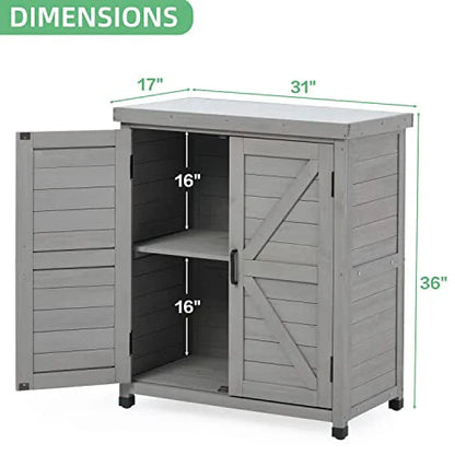 Potting Bench with Storage Cabinet and Metal Table Top for Outdoor Patio, Garden Furniture Wood Workstation
