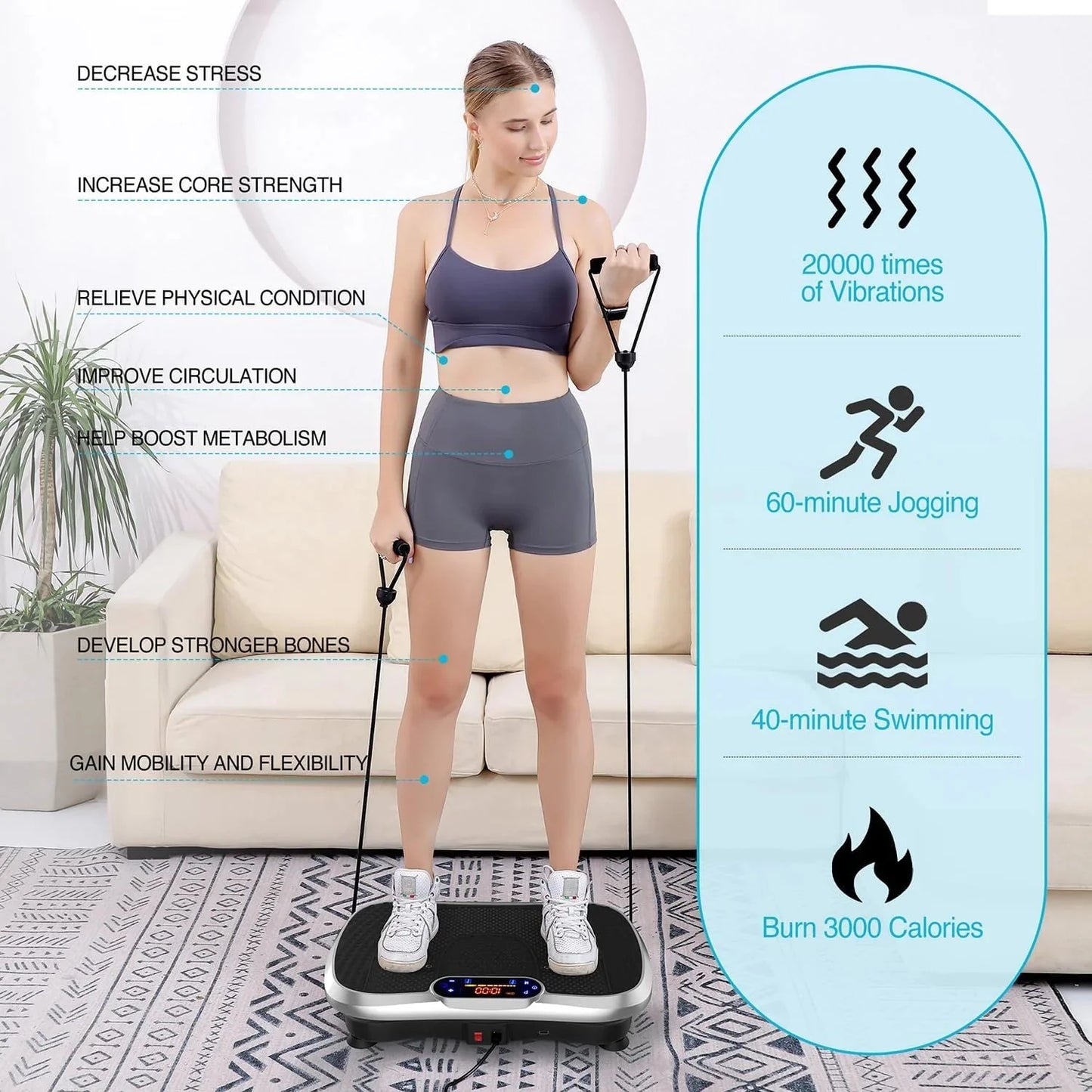Vibration Plate Fitness Platform Exercise Machine Vibrating Lymphatic Drainage Shaking Full Body Shaker Workout Vibrate Stand Shake Board Sport Gym for Weight Loss Fat Burner for Women Men