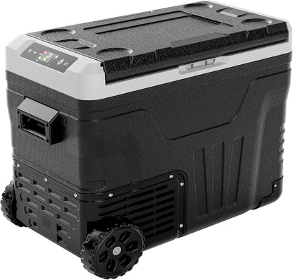 EUHOMY 12 Volt Refrigerator, 37QT(35L) Electric Cooler, Portable Freezer 12V/24V DC 110-240V AC, 12V Fridge -4℉~68℉, 12V Cooler with Wheels & 2 Baskets for Travel, Truck, Boat, Camping