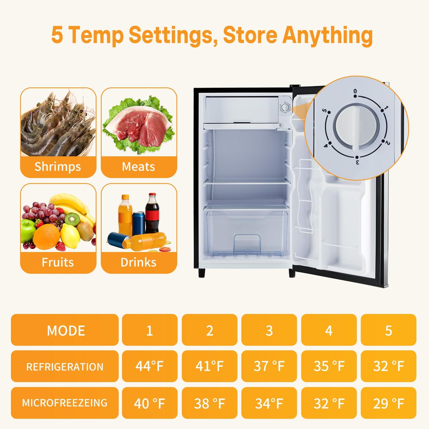 NEWBULIG Mini Fridge with Freezer 3.2 Cu.Ft - Compact Black Refrigerator