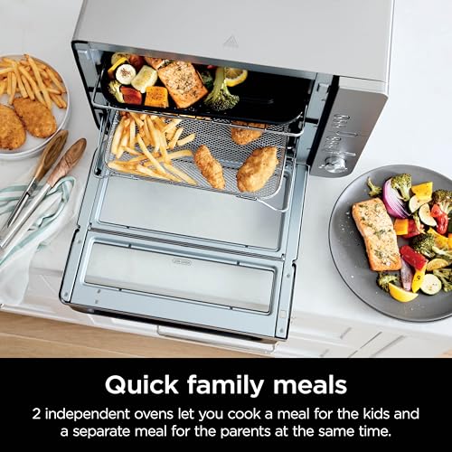 Ninja Countertop Oven Double Stack XL & Air Fryer with Pro Cook System, 12 in 1, Flexdoor, FlavorSeal, SMART FINISH with DualZone Technology, Air Fryer, Bake, Broil, Reheat, Stainless Steel, DCT651