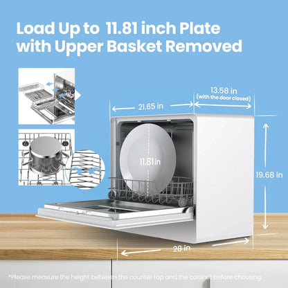 COMFEE' Portable Dishwasher Countertop with 5L Built-in Water Tank, No Hookup Needed, 6 Programs, 360° Dual Spray, 192℉ High-Temp& Air-Dry Function, Mini Dishwasher for RVs, White
