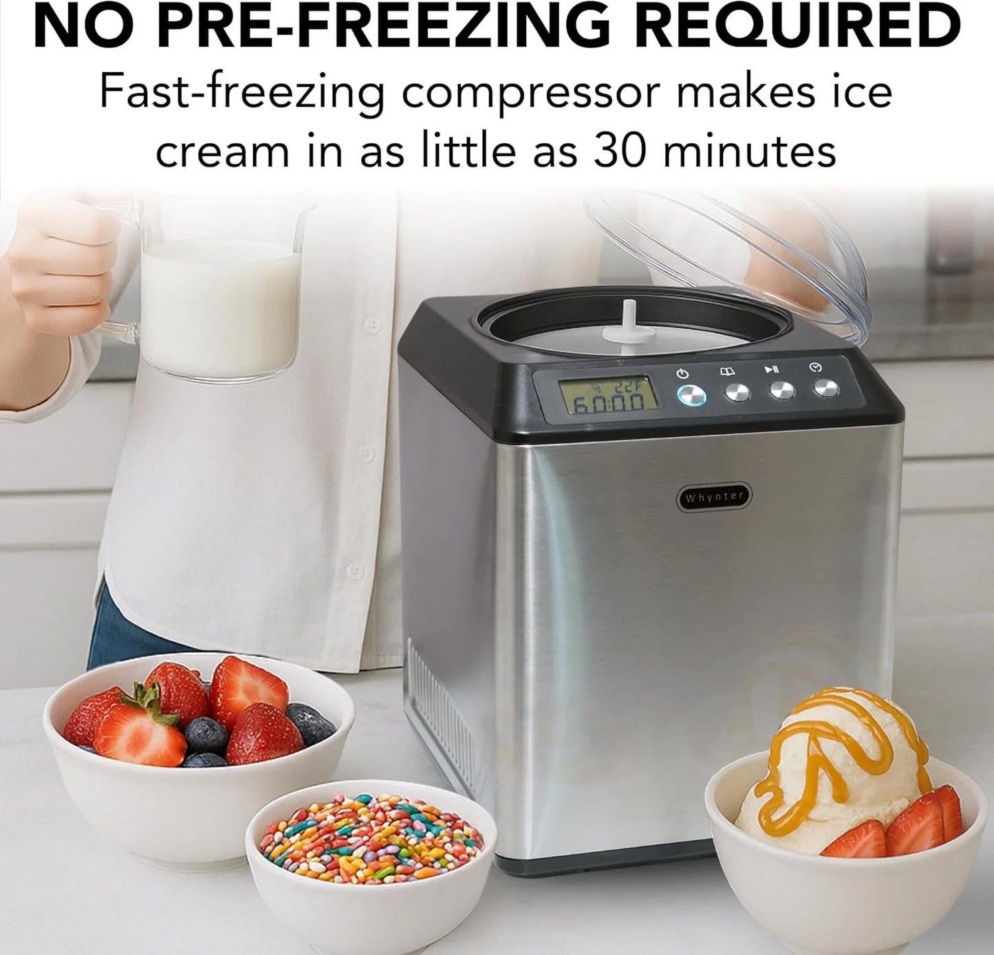 Whynter 2.1 Qt Ice Cream Maker, Built-In Compressor, Stainless Steel
