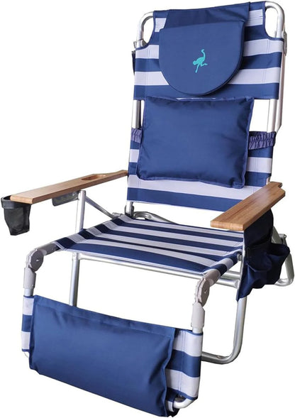 Deluxe 3 in 1 Beach Chair with Face Opening - Portable, Reclining Lounger for Tanning - Face Hole for Reading on Stomach - Padded Footrest, Removable Pillow - Aluminum