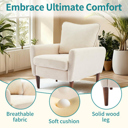 OLIXIS Comfy Mid-Century Accent Chair with Pillow - Beige