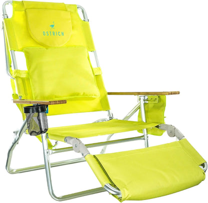 Deluxe 3 in 1 Beach Chair with Face Opening - Portable, Reclining Lounger for Tanning - Face Hole for Reading on Stomach - Padded Footrest, Removable Pillow - Aluminum