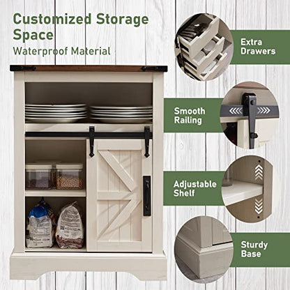 OKD Bathroom Floor Cabinet, Farmhouse Storage Cabinet with Sliding Barn Door & Storage Drawers