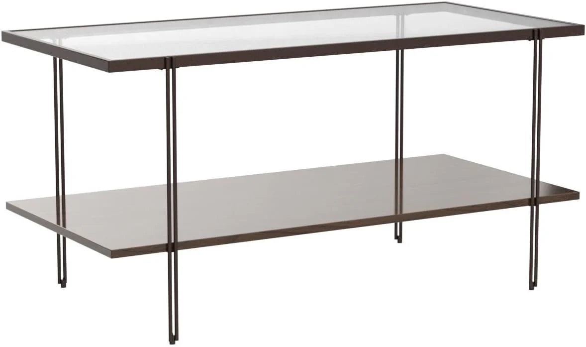 Nathan James Sonia Coffee Table with Storage Shelf, Light Wood/Rattan