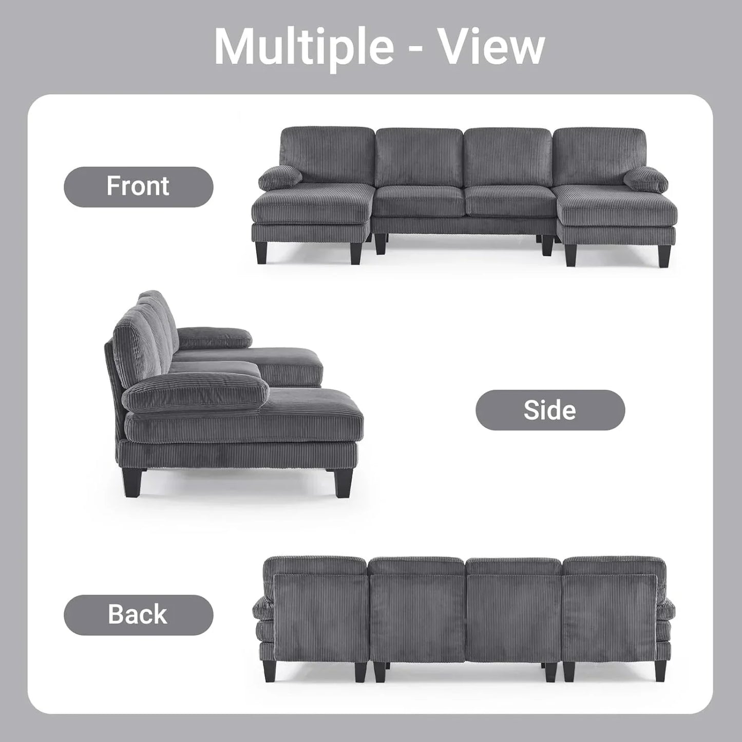 VINGLI 110" Sectional Couches for Living Room,U Shaped Couch with Double Chaise, 4-Seat Sofa Set with Chenille Fabric for Home Furniture,Beige