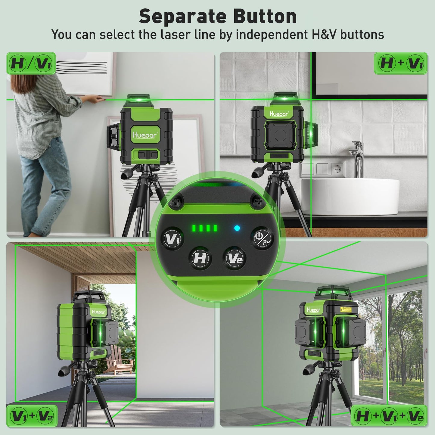 HUEPAR Laser Level 360 - Rechargeable Green 3x360° Tool