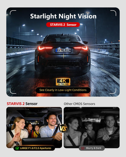 JZONES 3 Channel 4K Dash Cam with HDR Night Vision