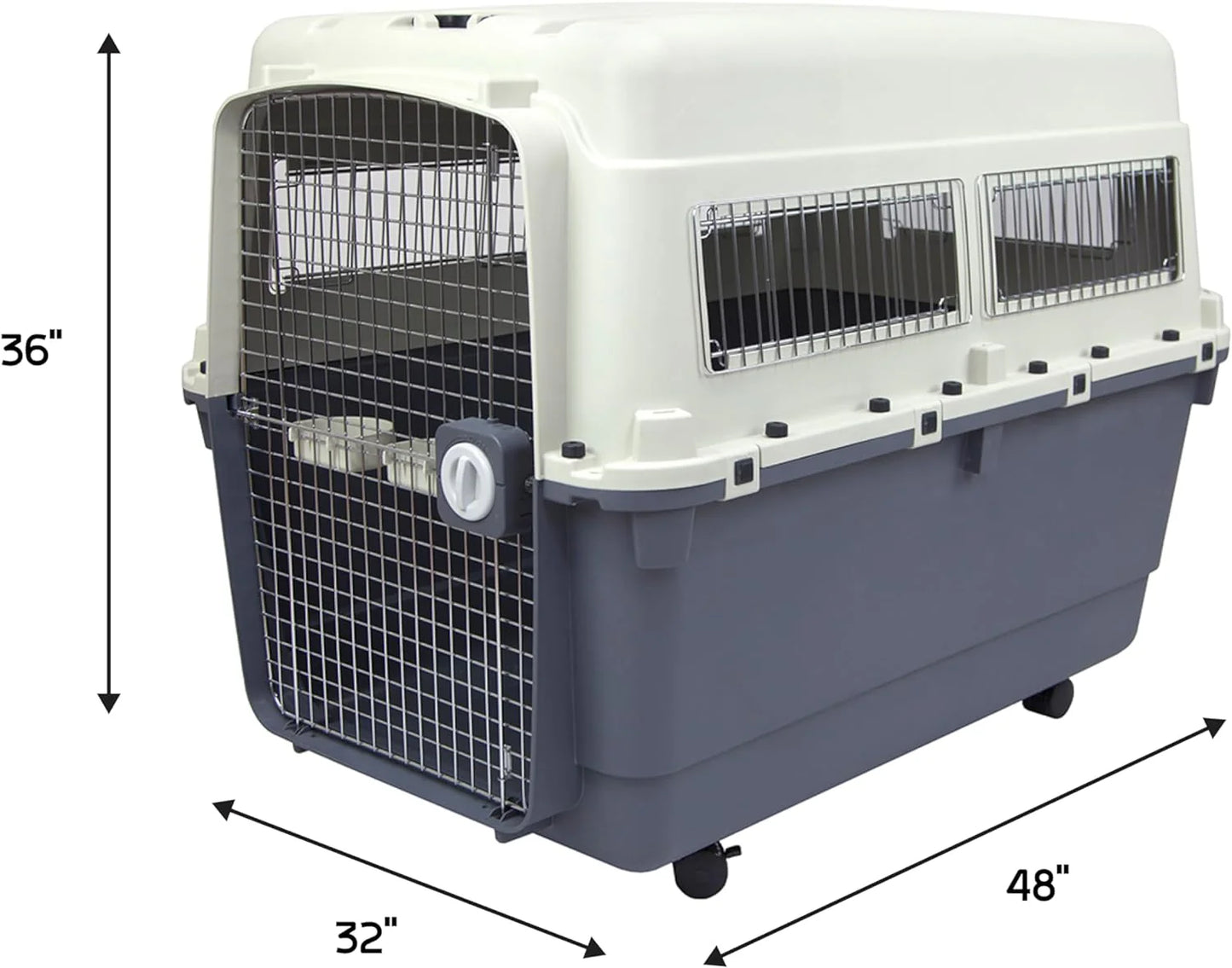 Designs Plastic Kennels Rolling Plastic Airline Approved Wire Door Travel Dog Crate, XXX-Large, Gray